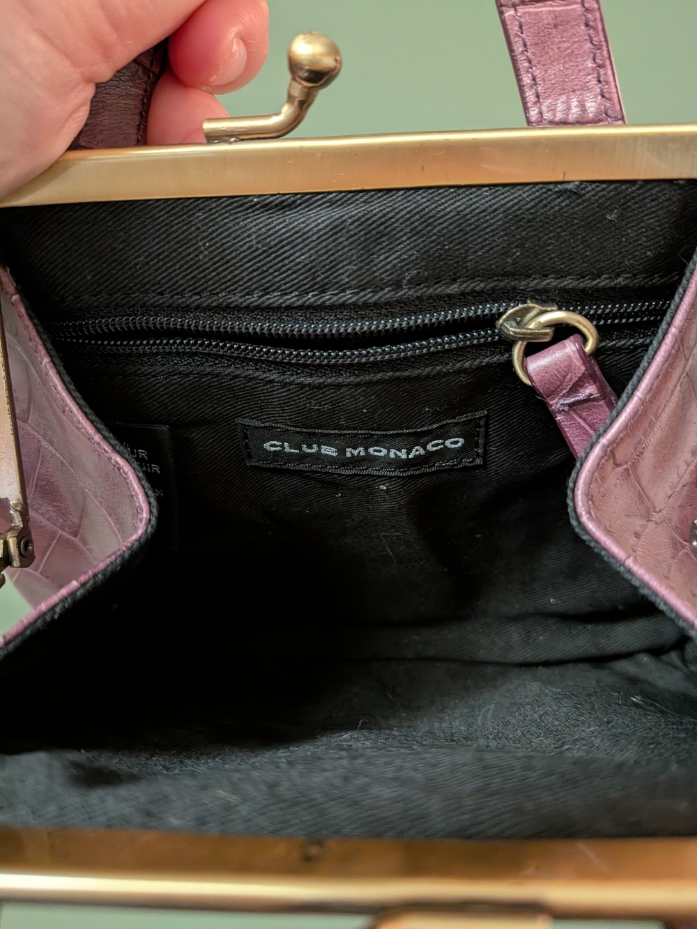 Club Monaco Croc-Embossed Purple Top-Handle Kisslock Mini Bag - Picture 7 of 12